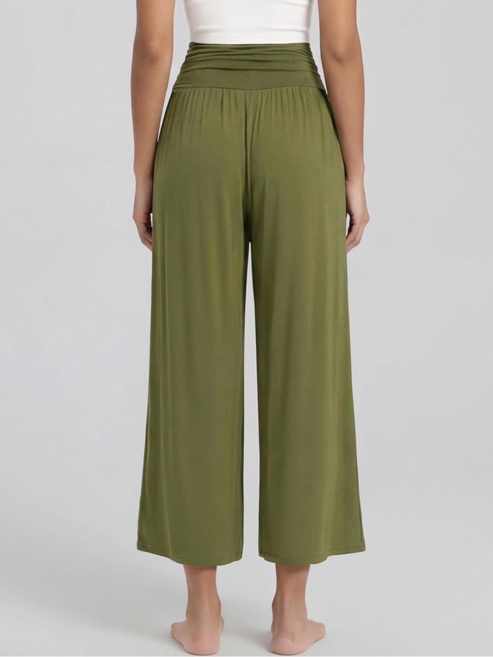 High-Rise Olive Wide-Leg Lounge Pants - Picture 2 of 4